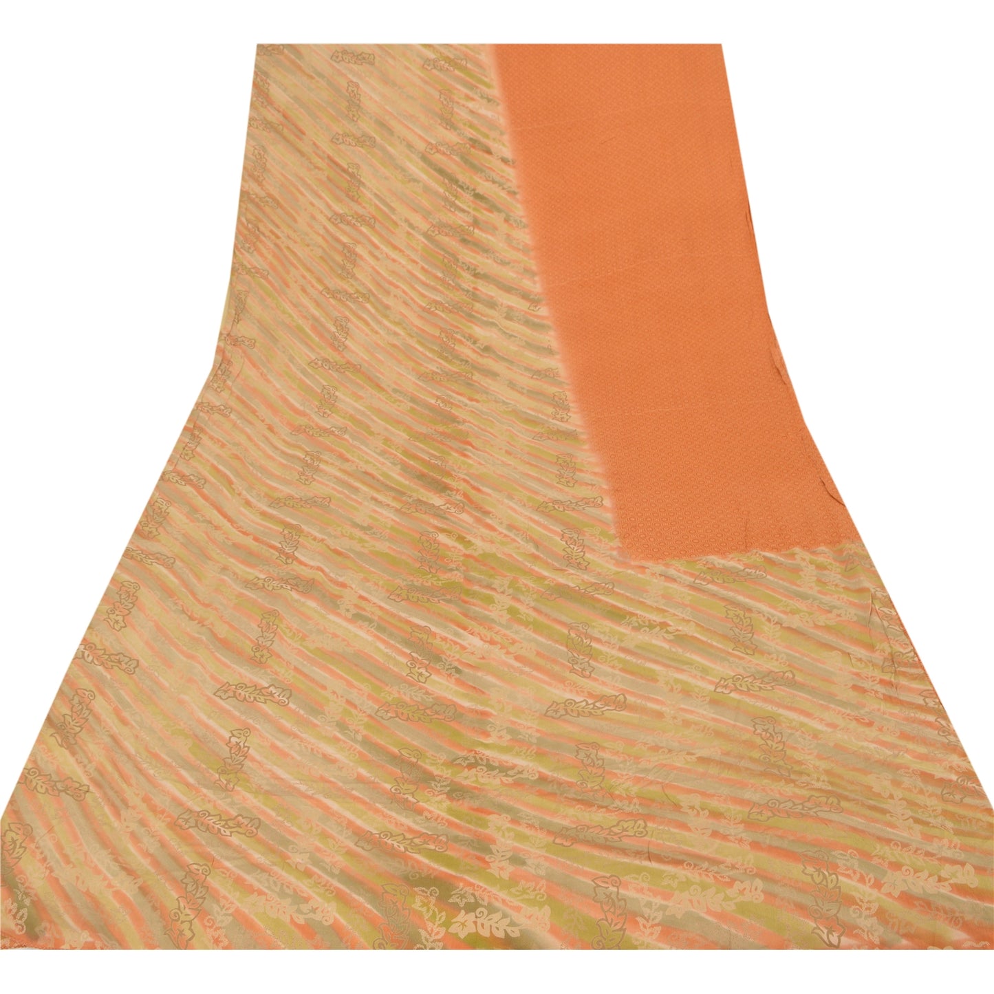 Sanskriti Vintage Orange Sarees 100% Pure Crepe Silk Printed Sari Craft Sustainable Fabric