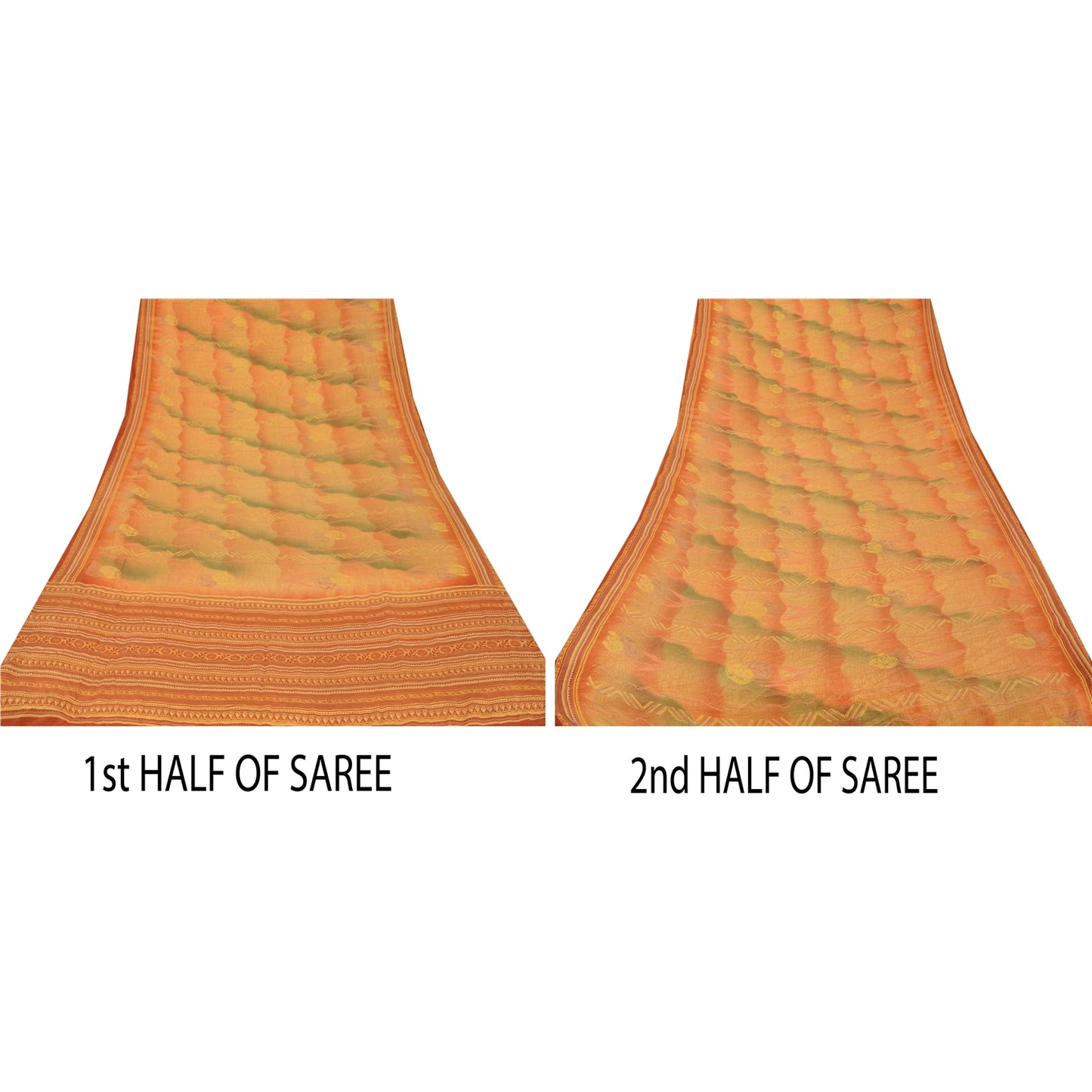 Sanskriti Vintage Yellow Saree Pure Crepe Silk Printed Sari Craft Soft Sustainable Fabric