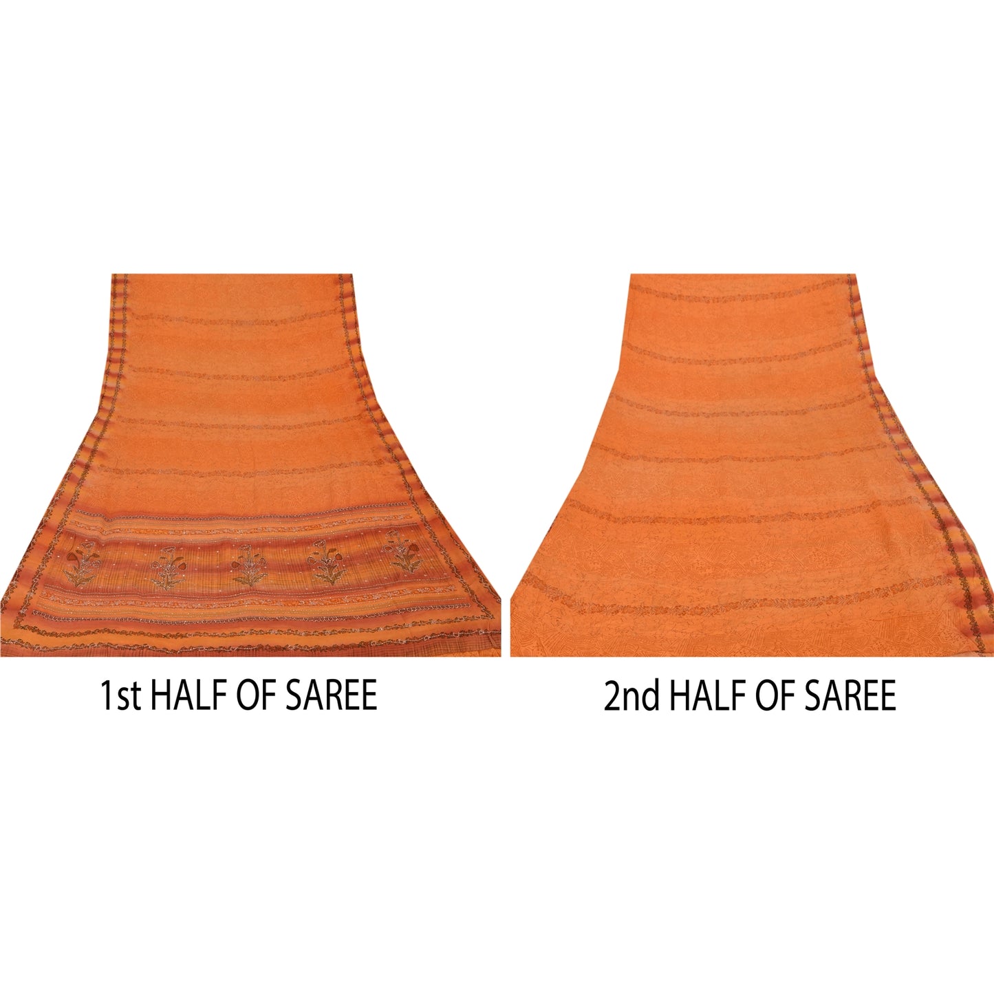 Сари Санскрити Винтаж Оранжевый 100% Чистый Креп Шелк Напечатанный Сари Ремесло Экологичная Ткань