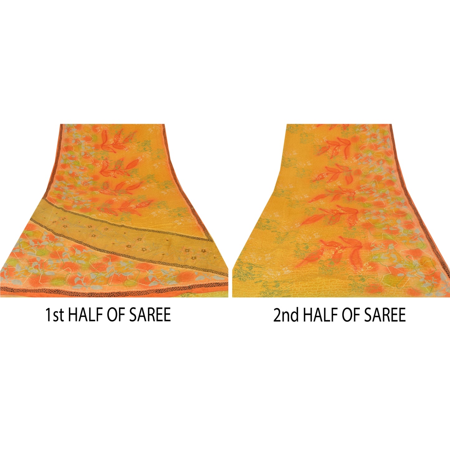 Sanskriti Vintage Yellow Saree 100% Pure Crepe Silk Printed Sari Craft Sustainable Fabric