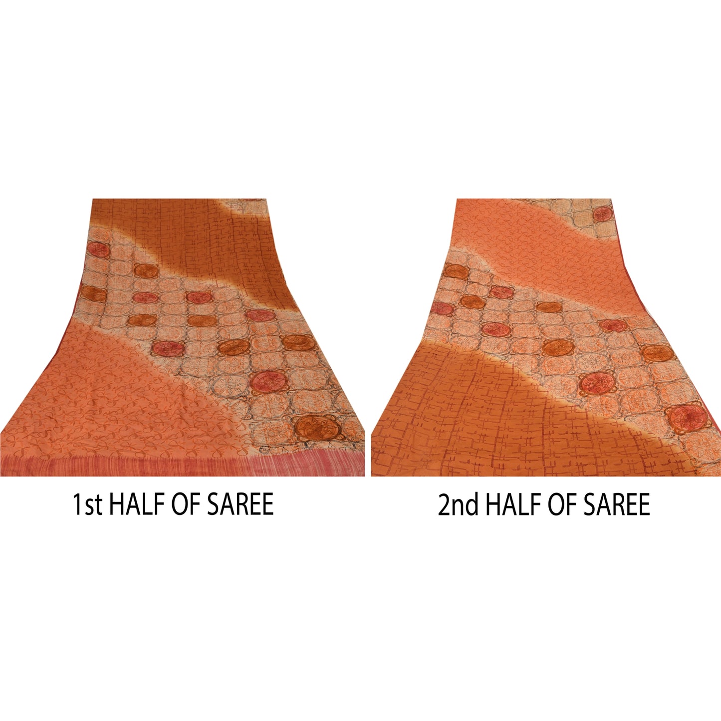 Sanskriti Vintage Orange Saree Pure Crepe Silk Floral Printed Sari Craft Sustainable Fabric