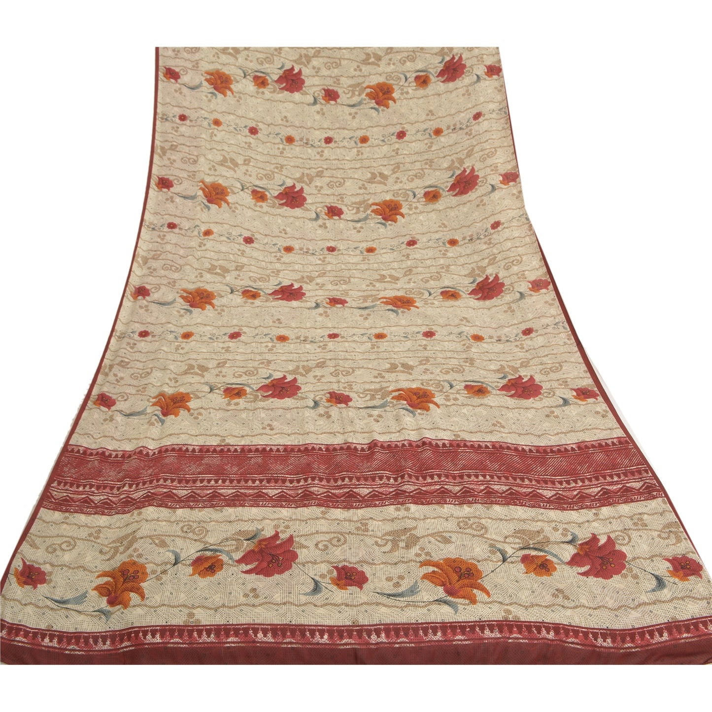 Sanskriti Vintage shade of ivory Sarees Poly Georgette Printed Sari Craft Sustainable Fabric