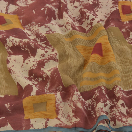 Sanskriti Vintage Sarees Pure Georgette Silk Printed Sari 5yd Soft Craft Sustainable Fabric