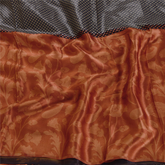 Sanskriti Vintage Black Sarees Pure Satin Silk Printed Blouse Pc Sari Sustainable Fabric