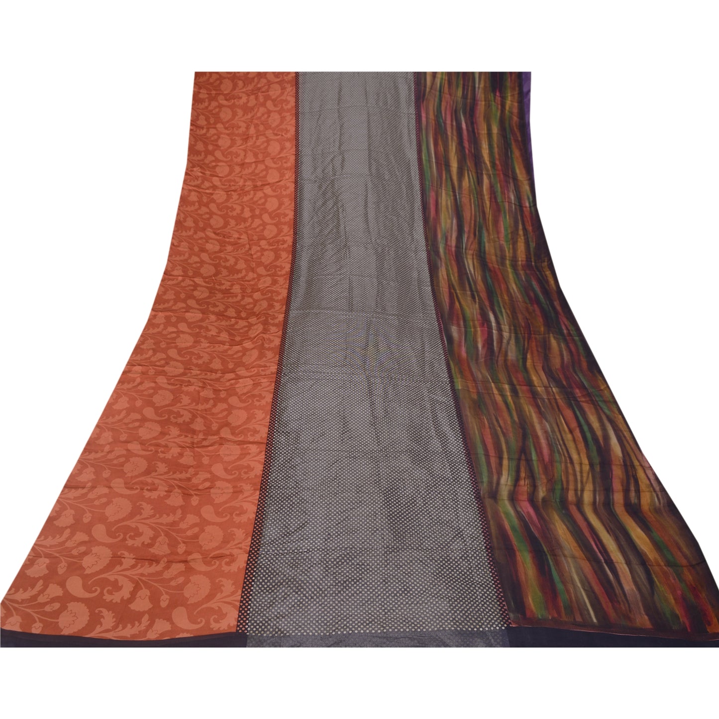 Sanskriti Vintage Sorte Sareer Ren Satin Silke Trykt Bluse Pc Sari Bæredygtigt Stoff