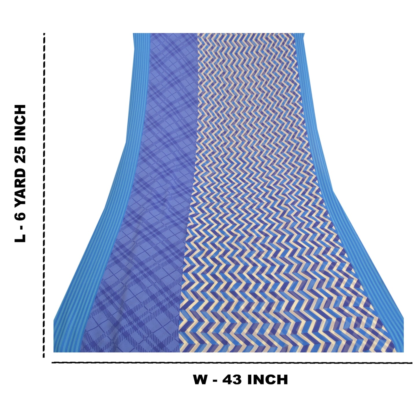 Sanskriti Vintage Blue Sarees Poly Georgette Printed Sari 5YD Soft Craft Sustainable Fabric