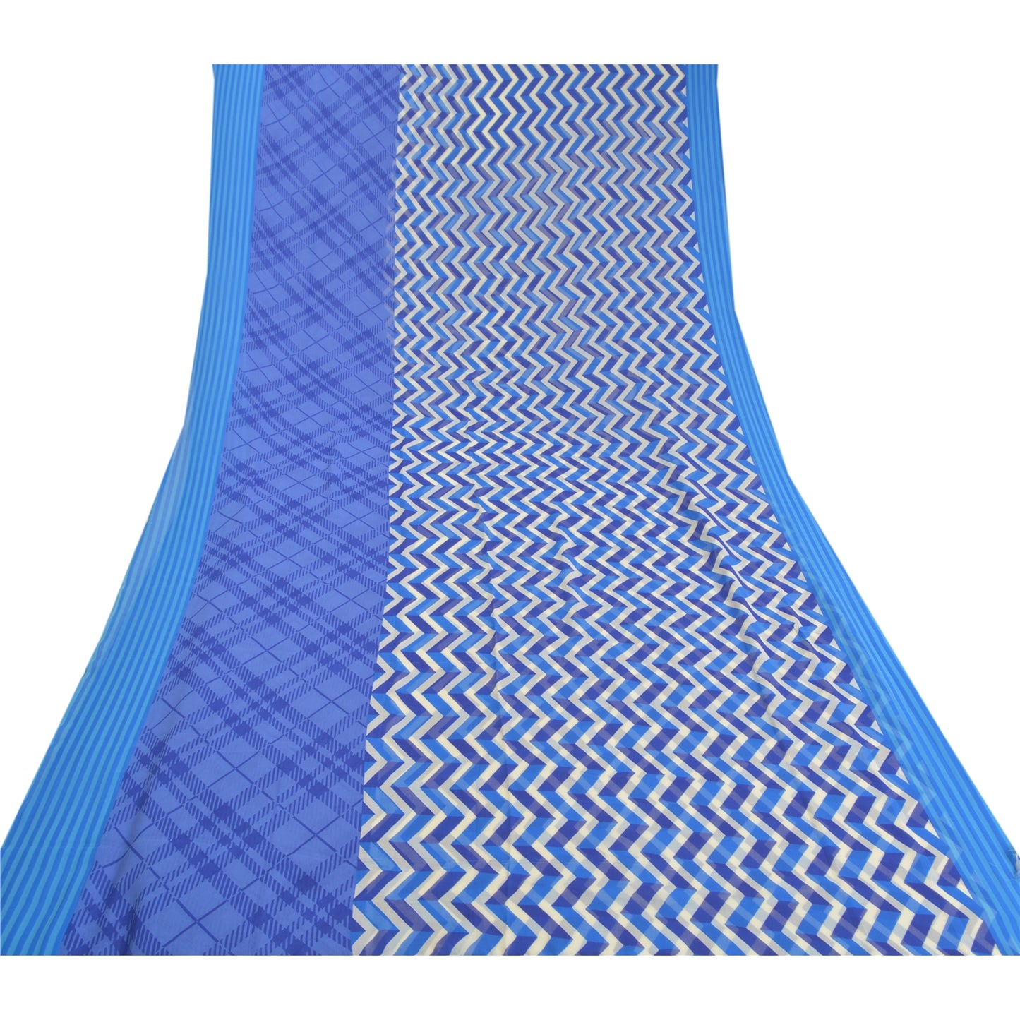 Sanskriti Vintage Blue Sarees Poly Georgette Printed Sari 5yd Soft Craft Sustainable Fabric