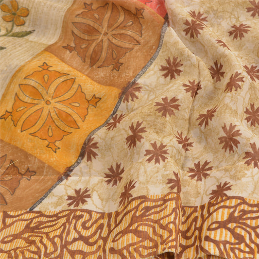 Sanskriti Vintage Brown Sarees Pure Georgette Silk Printed Sari 5yd Craft Sustainable Fabric