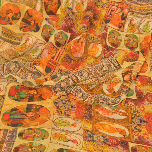 Sanskriti Vintage Orange Sarier Blandet Georgette Digital Menneskeprint Sari Bæredygtigt Stoff
