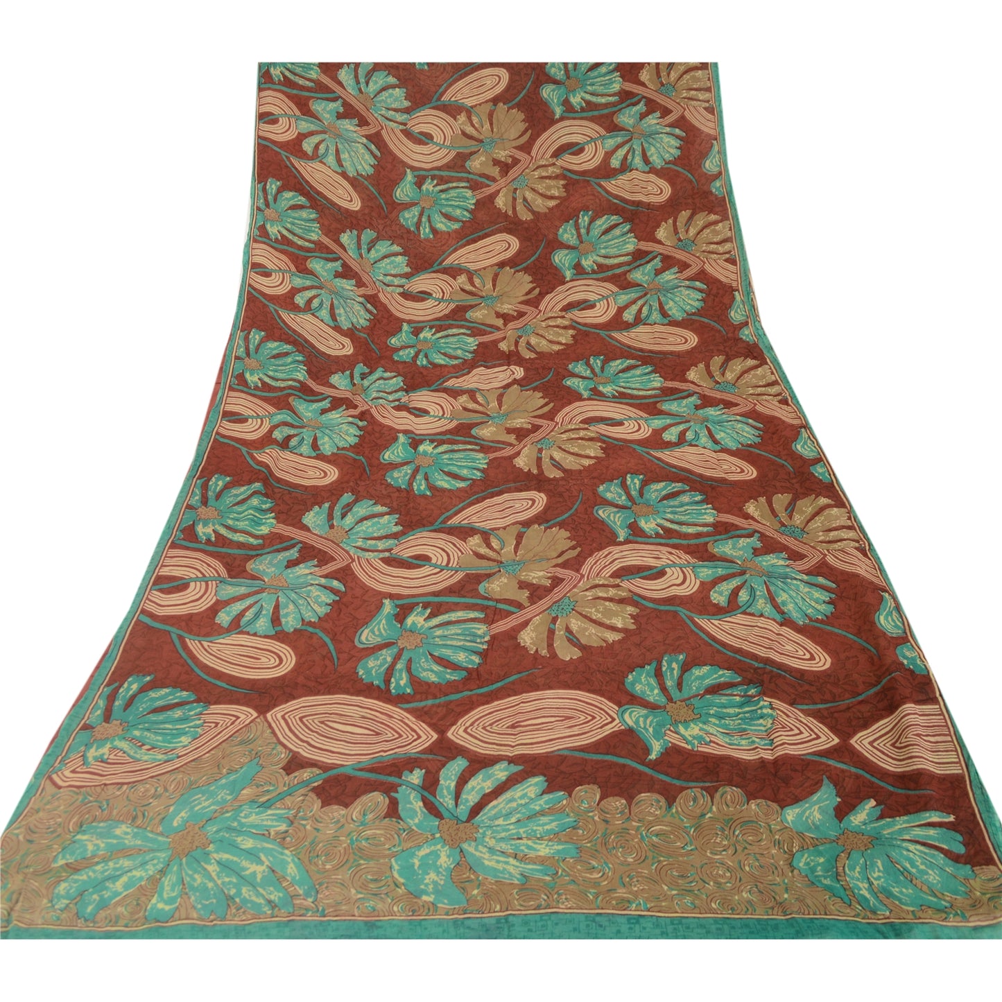 Sanskriti Vintage Dark Red Sarees Blend Georgette Printed Sari 5yd Craft Sustainable Fabric