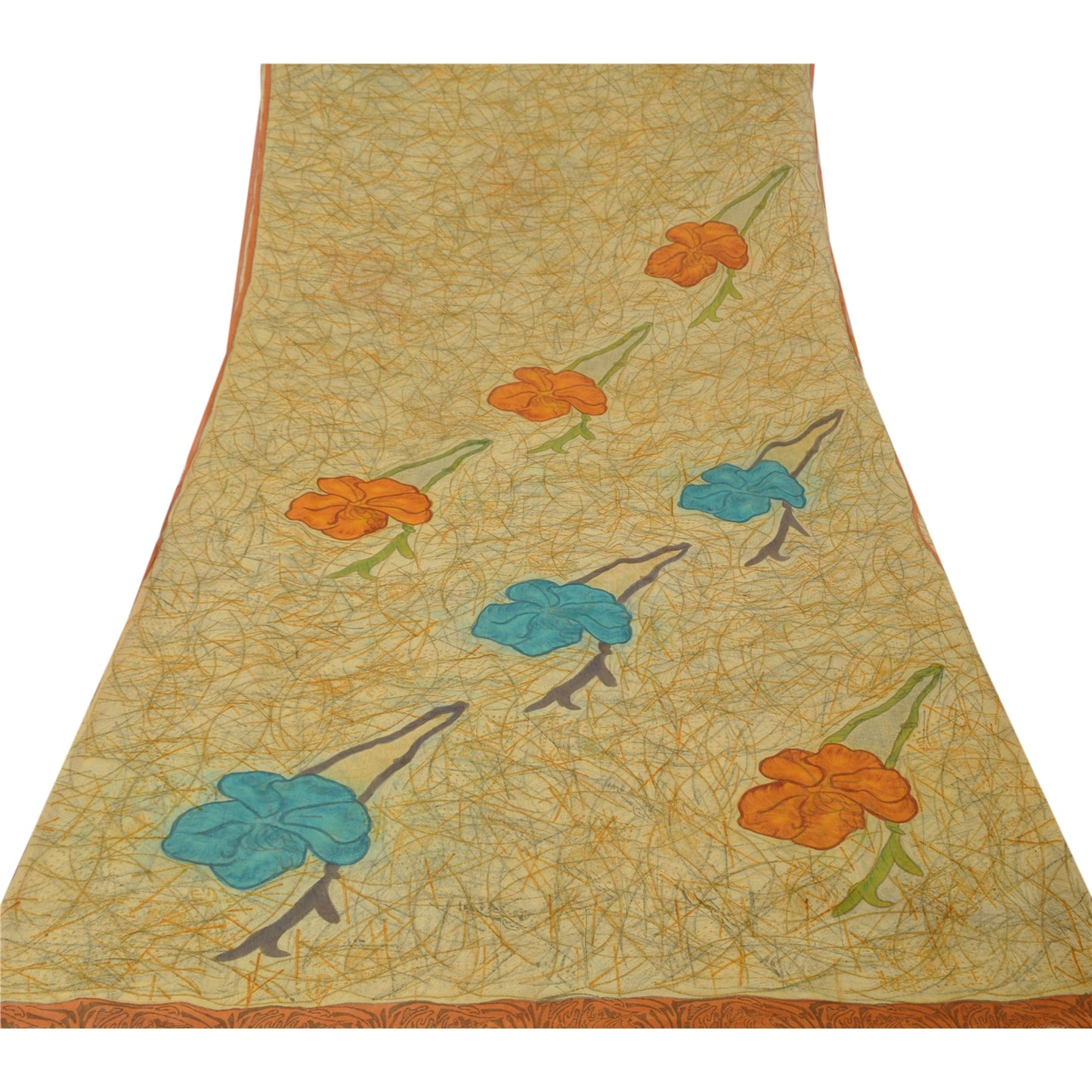 Sanskriti Vintage Green Sarees Pure Georgette Silk Printed Sari 5yd Craft Sustainable Fabric