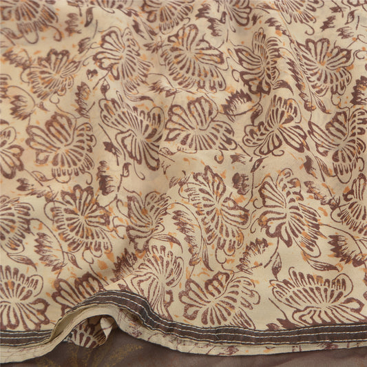 Sanskriti Vintage Sarees Ivory Pure Georgette Printed Sari Soft Craft Sustainable Fabric