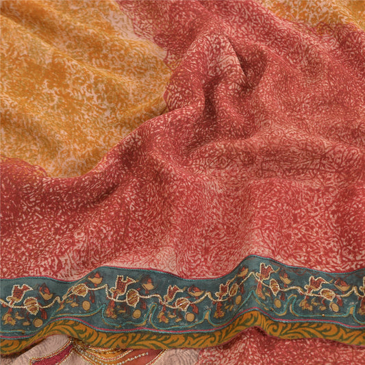 Sanskriti Vintage Red Sarees Pure Georgette Silk Printed Sari Craft Sustainable Fabric