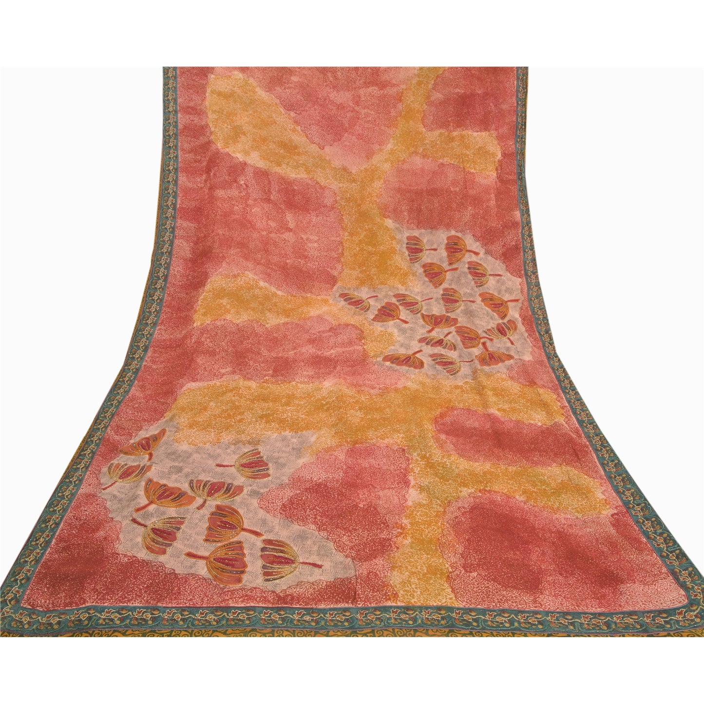 Sanskriti Vintage Red Sarees Pure Georgette Silk Printed Sari Craft Sustainable Fabric