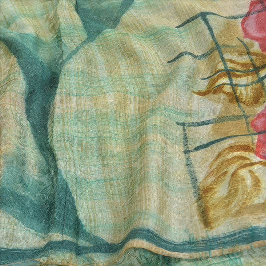 Sanskriti Vintage Green Saree Blend Georgette Printed Sustainable Fabric Premium Sari