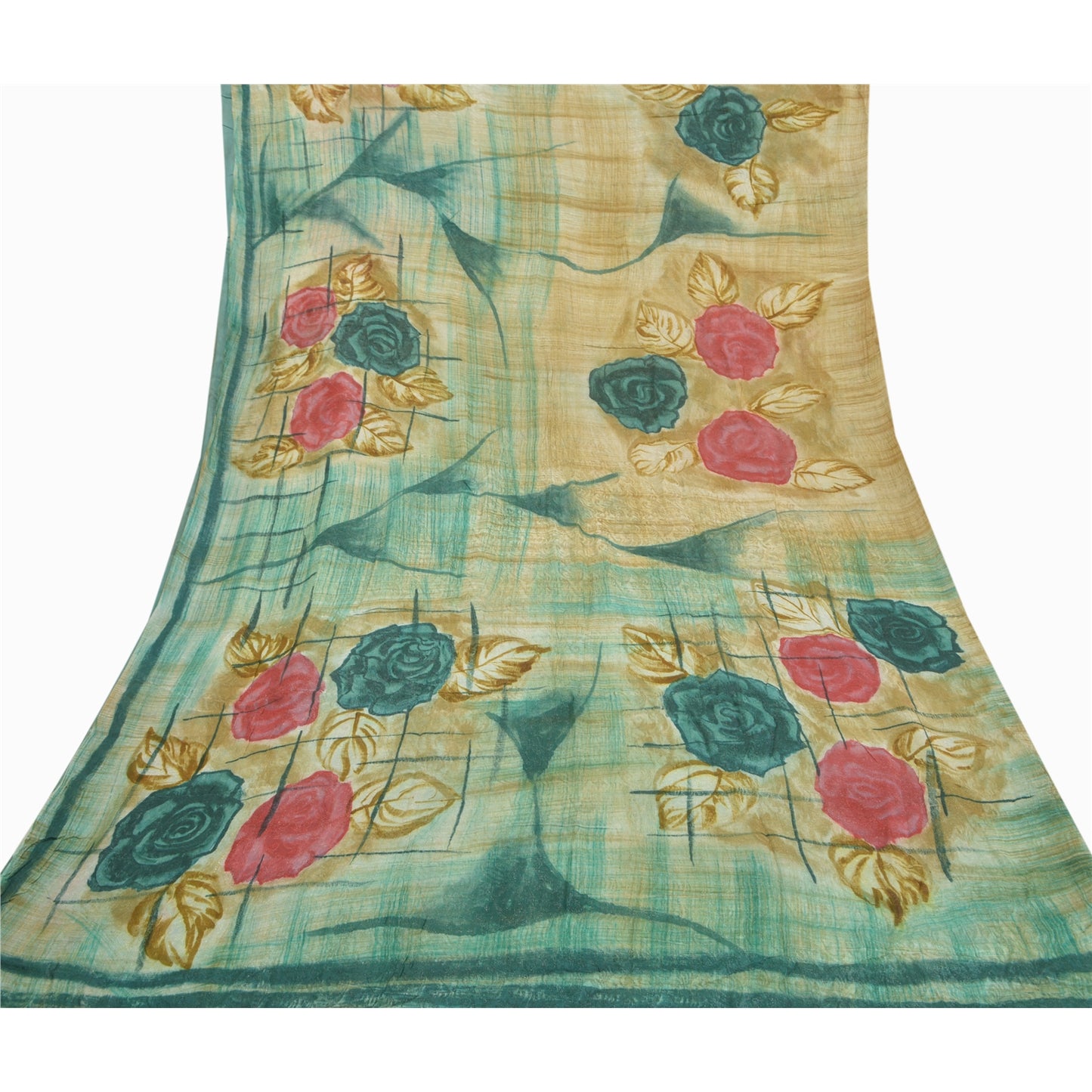 Sanskriti Vintage Green Saree Blend Georgette Printed Sustainable Fabric Premium Sari