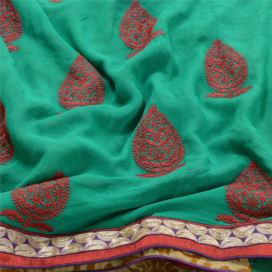 Sanskriti Vintage Sarees Pure Georgette Silk Print Embroidered Sari Craft Sustainable Fabric