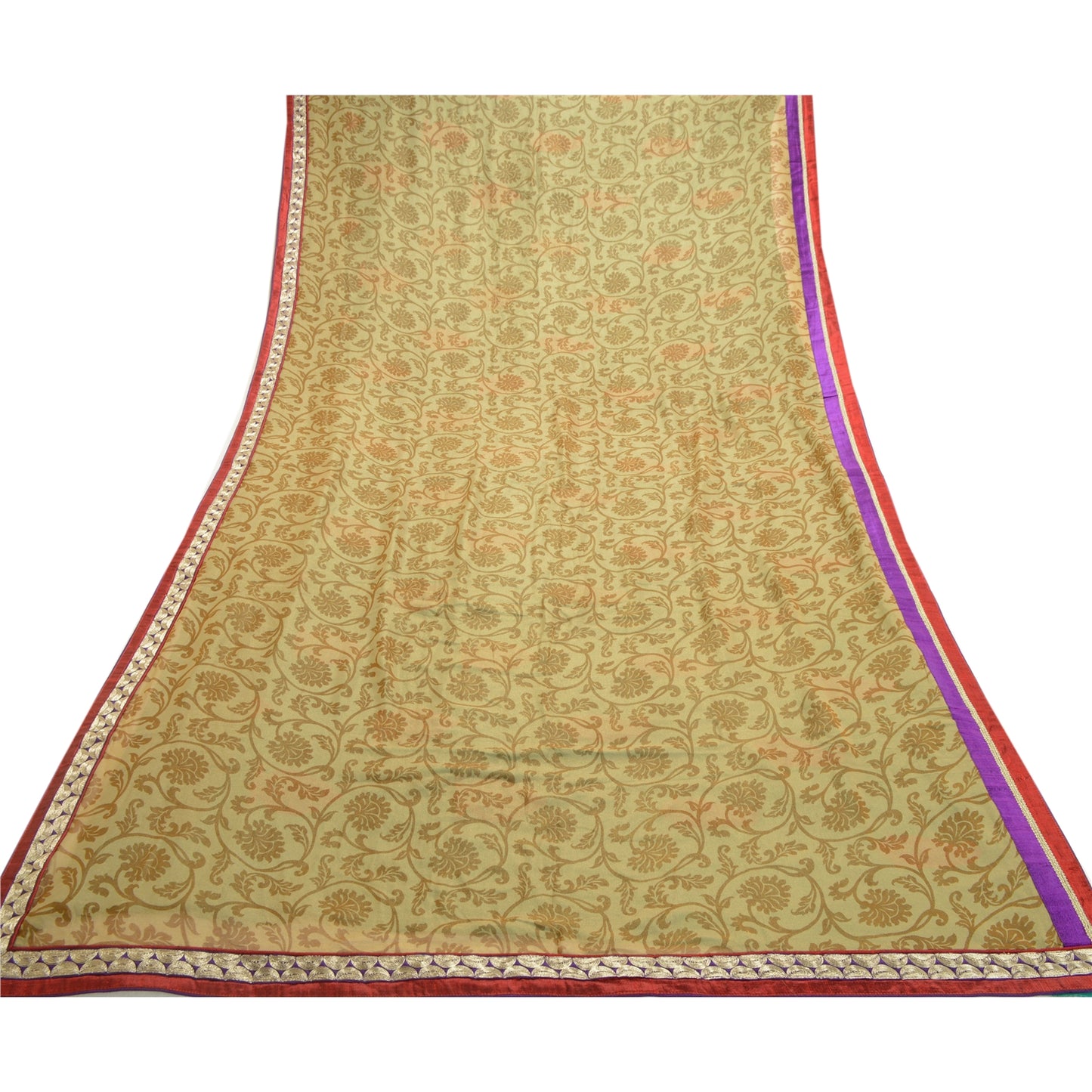 Sanskriti Vintage Sarees Pure Georgette Silk Print Embroidered Sari Craft Sustainable Fabric