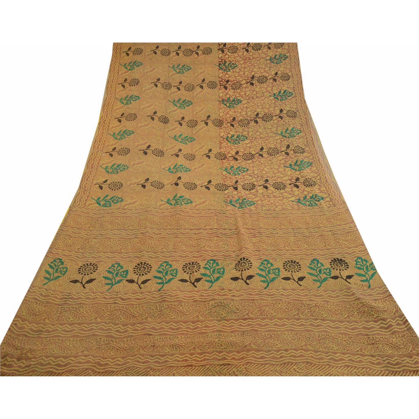 Sanskriti Vintage Brown Sarees Pure Georgette Silk Printed Sari 5yd Craft Sustainable Fabric