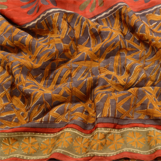 Sanskriti Vintage Mustard Sarees Pure Georgette Silk Printed Sari Craft Sustainable Fabric