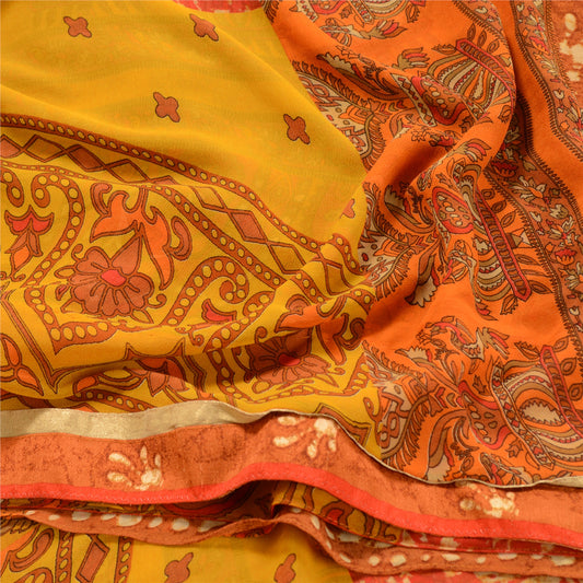 Sanskriti Vintage Sarees Poly Georgette Orange Printed Sari Floral Craft Sustainable Fabric