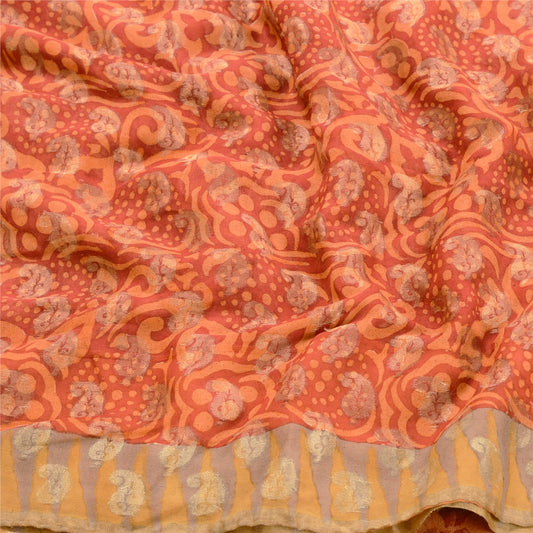 Sanskriti Vintage Red Sarees Pure Georgette Silk Printed Woven Sari Craft Sustainable Fabric