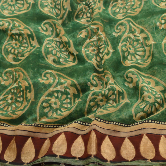 Sanskriti Vintage Green Sarees Pure Georgette Silk Print Zari Sari Craft Sustainable Fabric