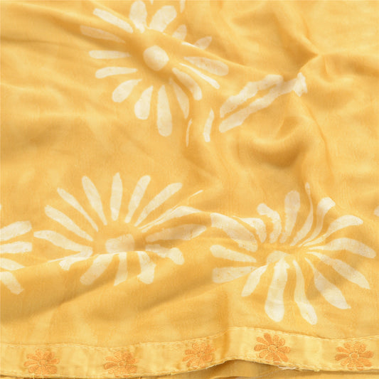 Sanskriti Vintage Fawn Sarees Poly Georgette Printed Sari 5yd Decor Craft Sustainable Fabric