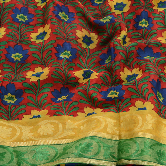 Sanskriti Vintage Red Sarees Blend Georgette Printed Floral Sari Craft Sustainable Fabric