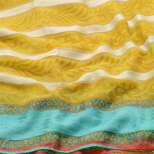 Sanskriti Vintage Mustard Green Sarees Pure Georgette Silk Printed Sari Sustainable Fabric
