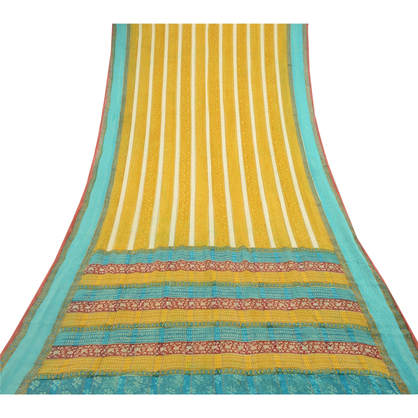 Sanskriti Vintage Mustard Green Sarees Pure Georgette Silk Printed Sari Sustainable Fabric