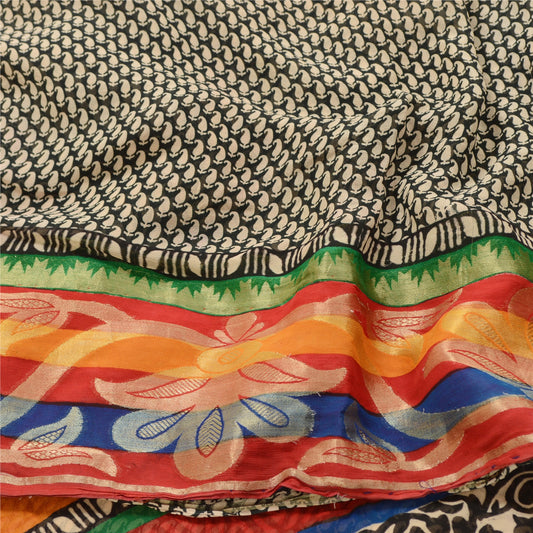 Sanskriti Vintage Black Sarees Blend Georgette Printed Zari Sari Craft Sustainable Fabric