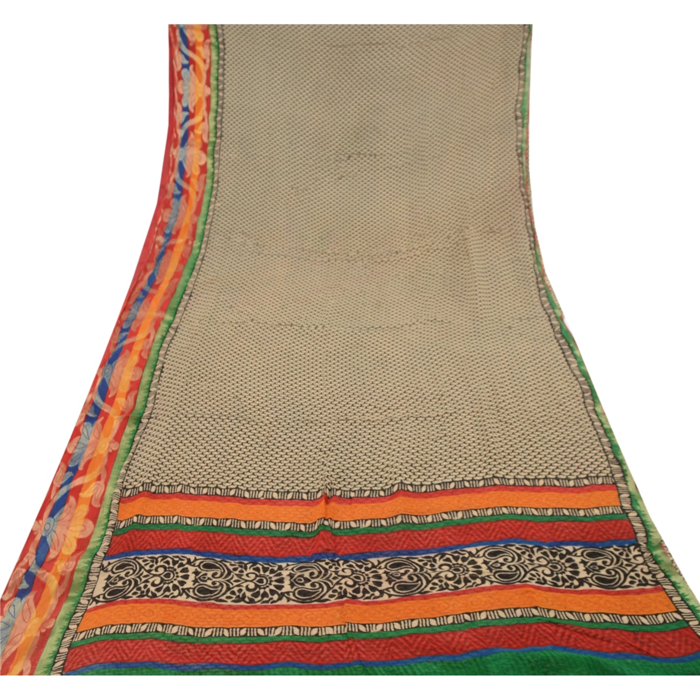 Санскрити Винтаж Черный Сари Смесь Жоржет Печатный Зари Сари Ремесло Экологичная Ткань