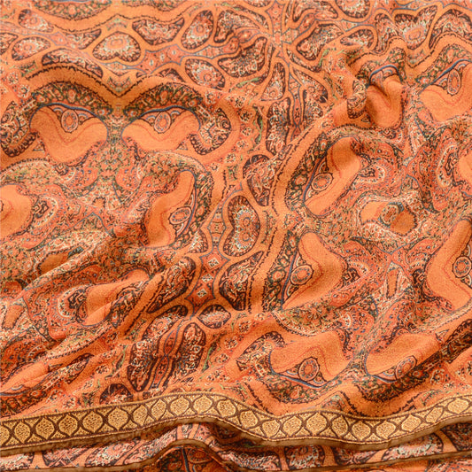 Sanskriti Vintage Orange Printed Sarees Poly Georgette Sari Floral Craft Sustainable Fabric