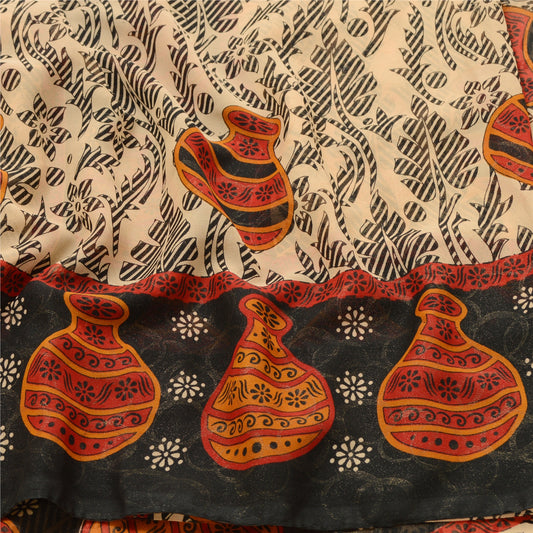 Sanskriti Vintage Røde Digitaltrykte Sarier Poly Georgette Sari Håndværk Bæredygtigt Stof