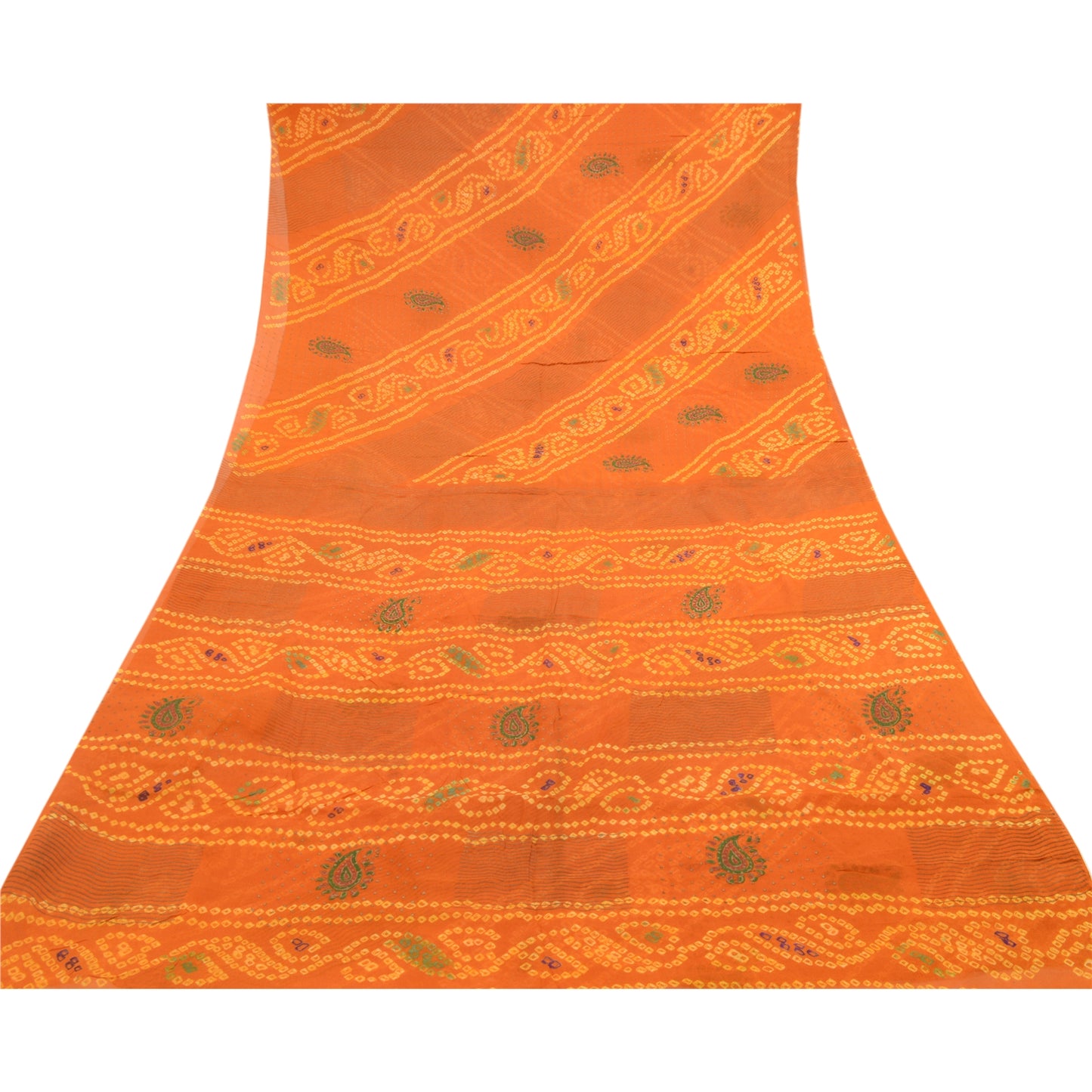 Sanskriti Vintage Bandhani-trykt sarees Pure Georgette Silke Sari Craft Bæredygtigt stof
