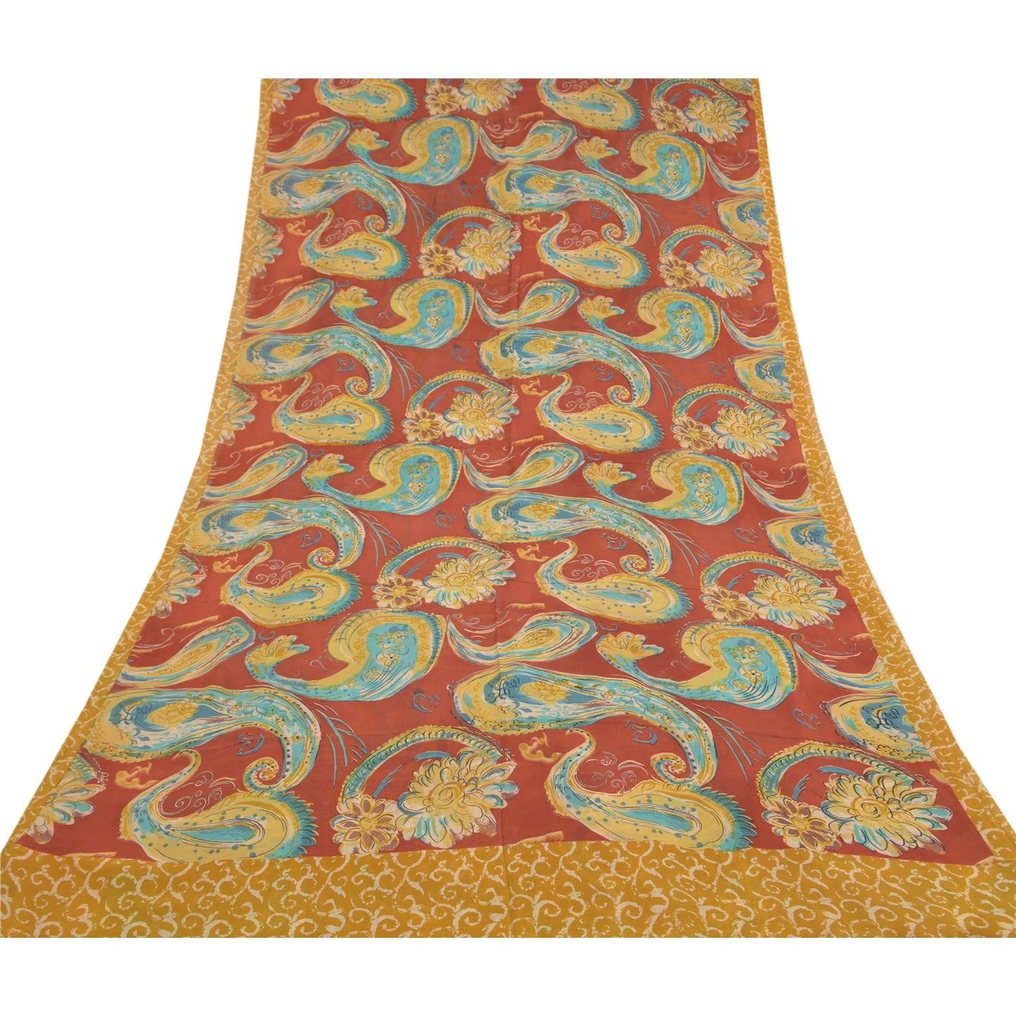 Sanskriti Vintage Orange Sarees Pure Georgette Silk Printed Sari Craft Sustainable Fabric