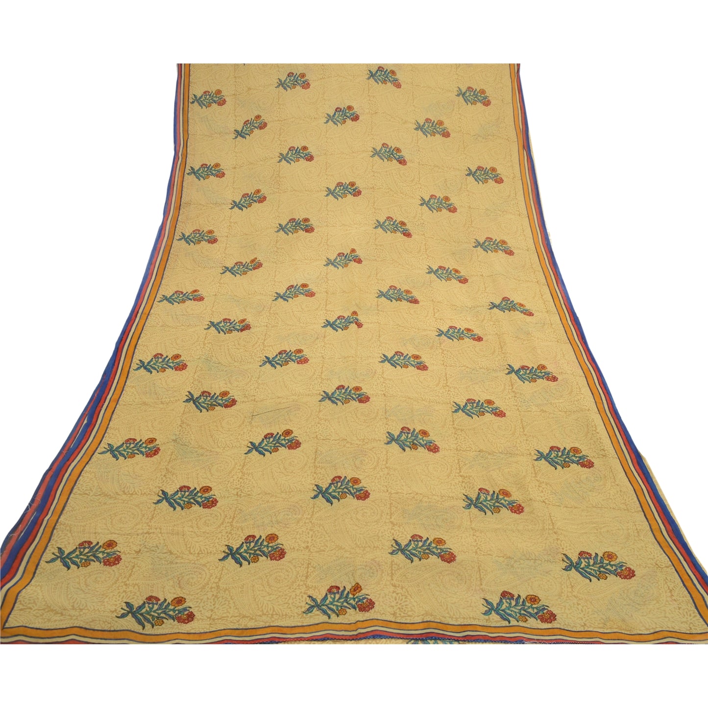 Sanskriti Vintage Green Sarees Pure Georgette Silk Printed Sari 5yd Craft Sustainable Fabric