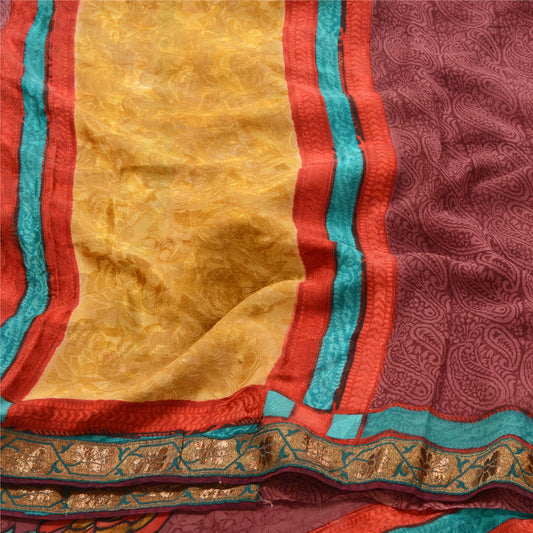 Sanskriti Vintage Purple Sarees Pure Georgette Silk Printed Sari Craft Sustainable Fabric