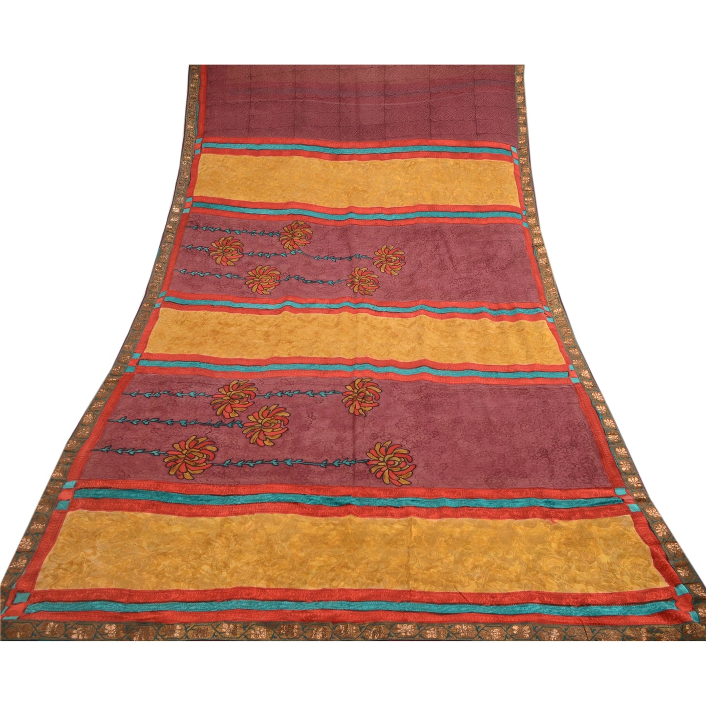 Sanskriti Vintage Purple Sarees Pure Georgette Silk Printed Sari Craft Sustainable Fabric