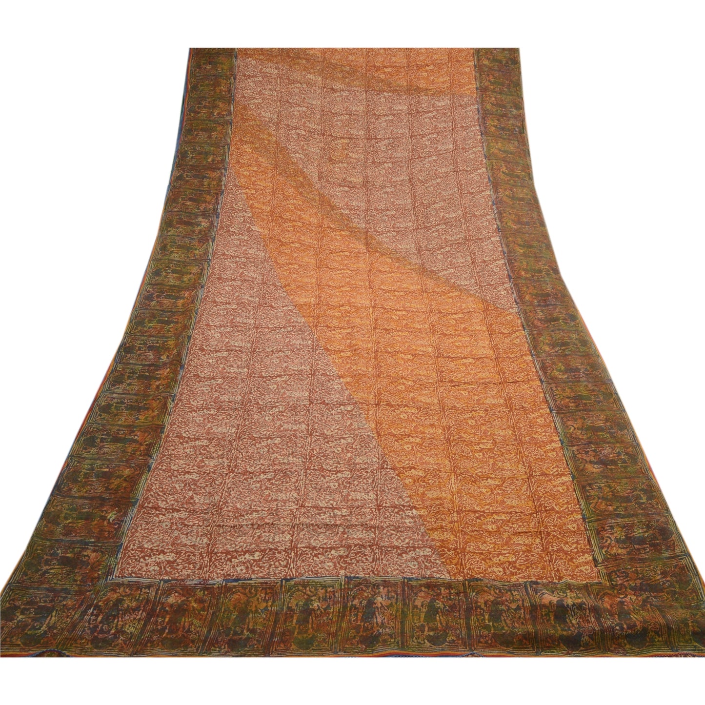 Sanskriti Vintage Brown Sarees Pure Georgette Silk Printed Sari 5yd Craft Sustainable Fabric