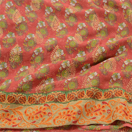 Sanskriti Vintage Red Printed Embroidered Sarees Pure Georgette Silk Sari Sustainable Fabric
