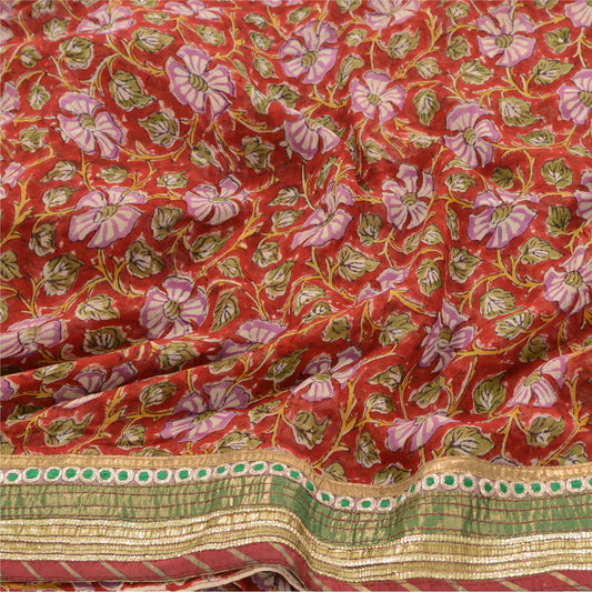 Sanskriti Vintage Red Sarees Blend Georgette Printed Sari Floral Craft Sustainable Fabric