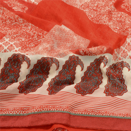 Sanskriti Vintage Red Sarees Pure Georgette Silk Printed Sari Soft Craft Sustainable Fabric