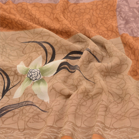 Sanskriti Vintage Dusty Pink Print Sarees Pure Georgette Silk Sari Craft Sustainable Fabric