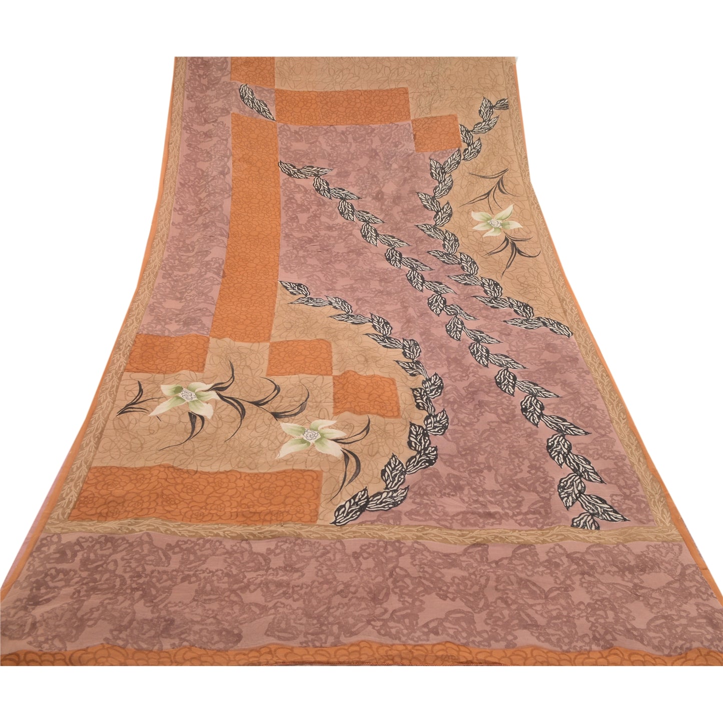 Sanskriti Vintage Dusty Pink Print Sarees Pure Georgette Silk Sari Craft Sustainable Fabric