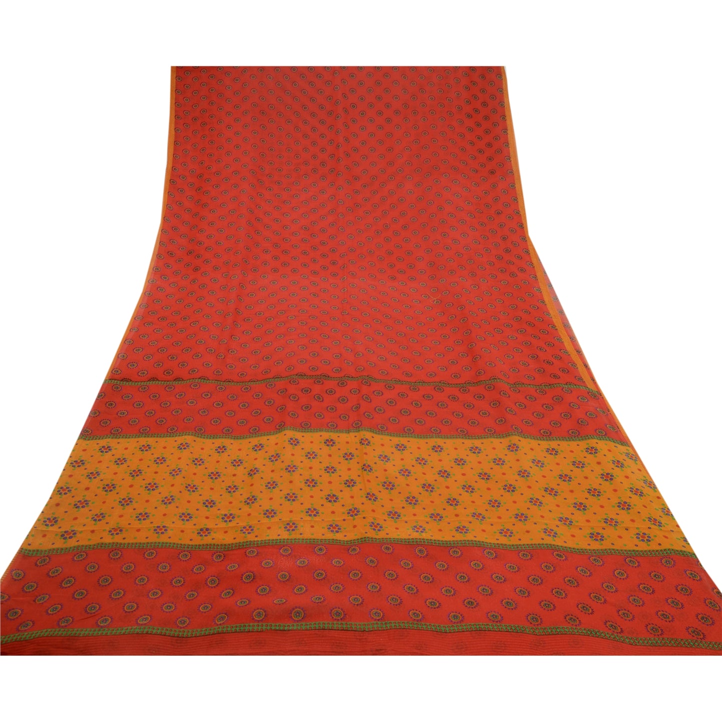 Sanskriti Vintage Red Printed Sarees Pure Georgette Silk Sari 5yd Craft Sustainable Fabric