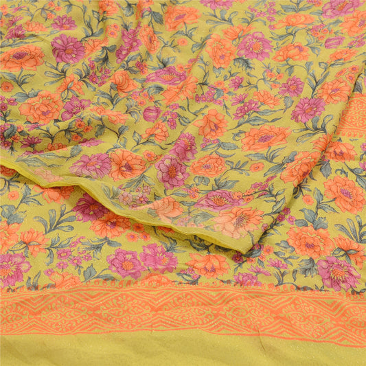 Sanskriti Vintage Green Saree Blend Georgette Printed Sari Craft Sustainable Fabric