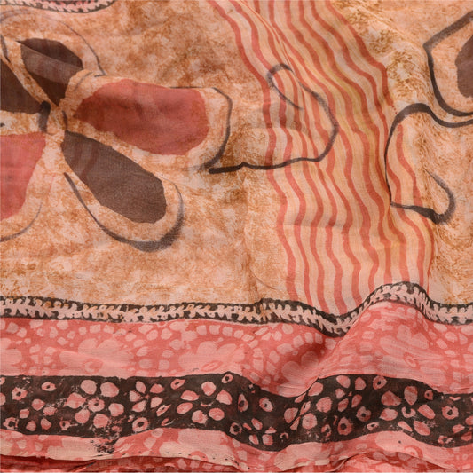 Sanskriti Vintage Pink Sarees Blend Georgette Printed Sari Craft 5 Yard Sustainable Fabric
