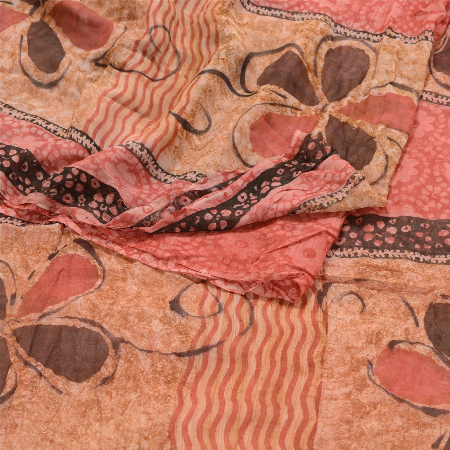 Sanskriti Vintage Pink Sarier Blend Georgette Trykt Sari Håndværk 5 Yard Bæredygtigt Stof